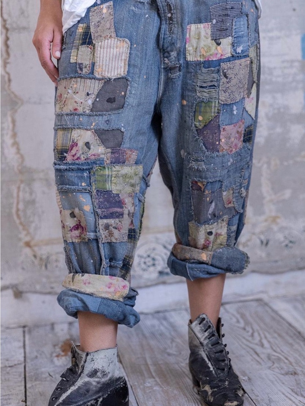 Magnolia Pearl Patchwork Crossroads Denim Pants (CURRENT ON SITE; Retails $600)